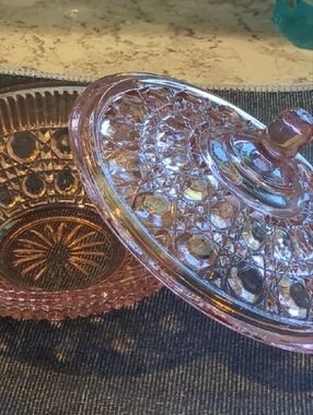 Jeanette Glass Pink Depression Glass Covered Candy Dish